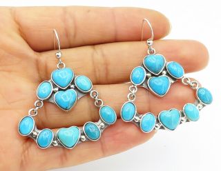 Dtr Jay King 925 Silver - Vintage Love Heart Turquoise Dangle Earrings - E6302