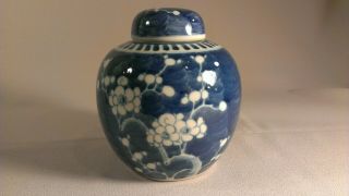 Vintage Chinese Blue Ginger Jar Double Ring White Plum Flowers Qing Or Min Guo