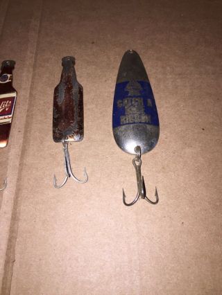 4 Beer Pabst Blue Ribbon Schultz Can Opener Beer Bottle Fishing lures Aqua Spoon 3