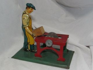 Vintage German Man At Table Saw Live Steam Engine Tin Toy Bing Dc Ep Fleischmann