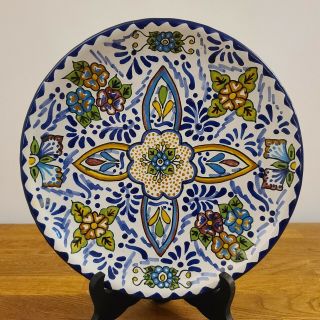 Hand Painted Talavera 10 " Dinner Plate/wall Hanger Signed Pueblo Mexico