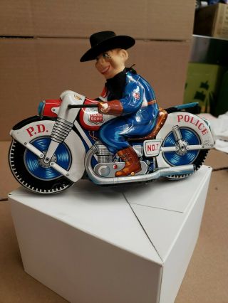 Vintage Tin Toy Motorcycle With Rider Haji Japan Friction Great Shape.