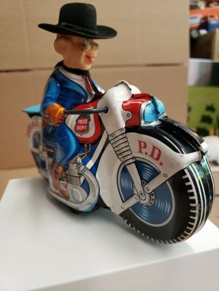 Vintage tin toy motorcycle with rider Haji Japan Friction great shape. 3