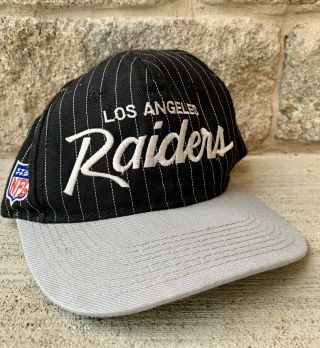 Vintage Los Angeles Raiders Pinstripe Sports Specialties Script Snapback Hat Nwa
