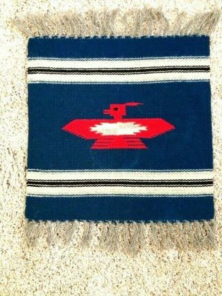 2 Vintage Southwest Native American Handwoven Fringed Wool Rug Gorgeous Colors 2