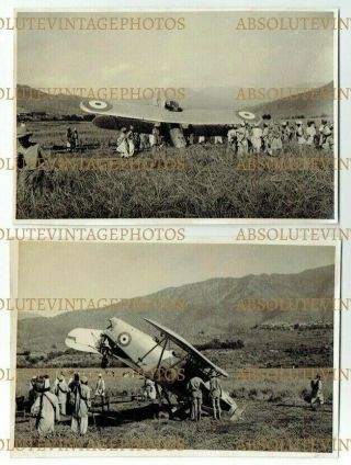 Old Aviation Photographs Raf Hawker Hart Biplane Crash Nwf Vintage C.  1930