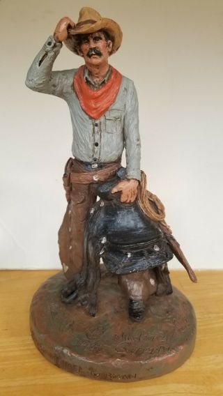 1982 Michael Garman Drifter Cowboy Statue Sculpture Signed 411 Handpainted