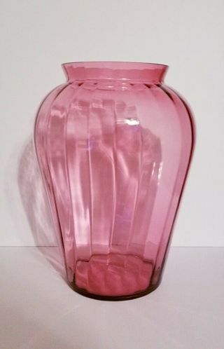 Vintage Pilgrim Glass Cranberry Vase large optic Mid century modern 2
