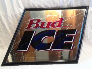 Vintage 1995 Bud Ice Mirror Anheuser Busch Man Cave Bar Room Garage Budweiser