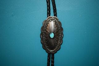 Vtg Signed Bolo Tie Sterling Silver.  925 Navajo Hallmark,  C.  Wylie Turquoise
