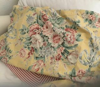 2 Vintage Ralph Lauren Evelyn Ruffled Pillow Shams Yellow Floral 2