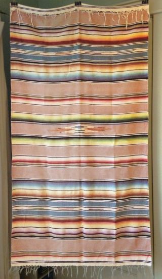 Vintage Mexican Hand Woven Wool Saltillo Serape Blanket Wall Hanging