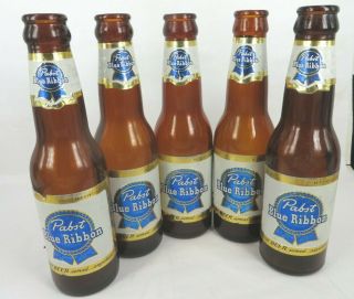 vintage 7oz Pabst Blue Ribbon Beer Bottle 1950s stubby shorty w neck label LA CA 2