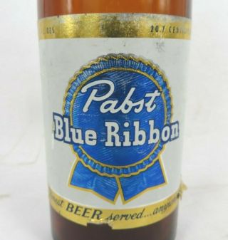 vintage 7oz Pabst Blue Ribbon Beer Bottle 1950s stubby shorty w neck label LA CA 3
