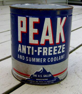 Vintage 1960s Peak Anti - Freeze One Gallon Can Coolant Tin Gas Station Motor Oil