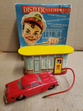 Vintage Tin Toy Distler Filling Station Western Germany