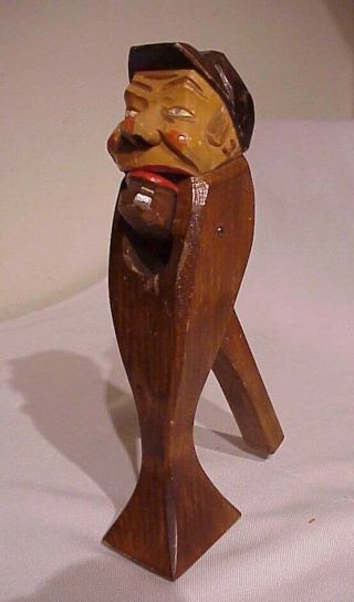 Vintage Antique Hand Carved Wood Black Forest Man With Cap Stand Up Nutcracker