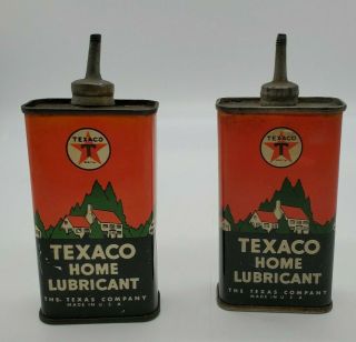2 Vintage Texaco Oil Can Lead Handy Oiler 4 Oz Rare Tins Old Mobil Veedol Tydol