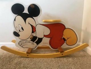 Vtg Wooden Rocker Disney Mickey Mouse Rocking Horse Made By American Toy Inc