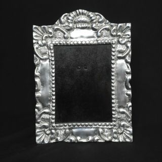 Vintage Mexican Pewter Picture Frame 5 " X 7 " Ornate Photo Frame Wood Back