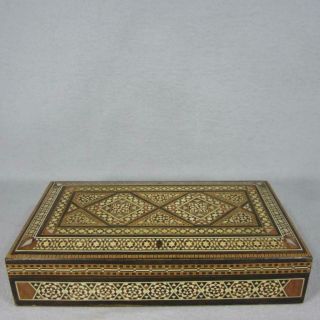 Vintage Syrian Marquetry Mosaic Inlaid Wood Jewelry Trinket Box 2