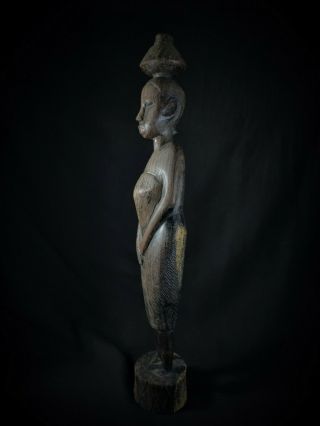 Vintage Carved African Female Wooden Hand Statue Tribal Elegant Figure Wood Art