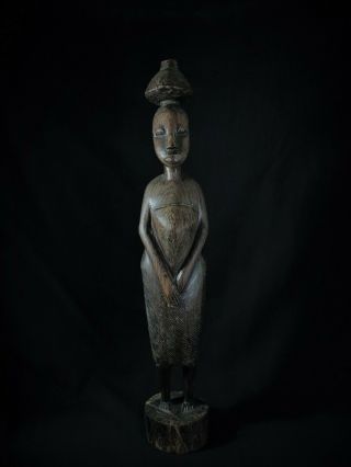 Vintage Carved African Female Wooden Hand Statue Tribal Elegant Figure Wood Art 2
