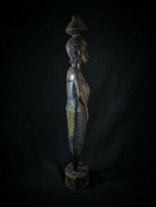 Vintage Carved African Female Wooden Hand Statue Tribal Elegant Figure Wood Art 3