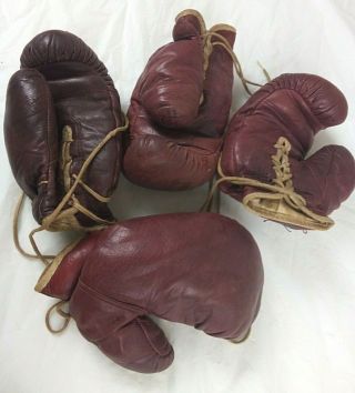 2 Pairs Vintage Youth Leather Boxing Gloves,  Reach 284