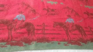 Vintage Cotton Blend Blanket COWBOY,  WESTERN MOTIFS Camp,  Cabin 2