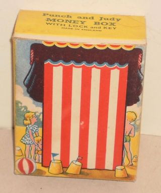 PUNCH & JUDY MONEY BOX TIN BANK - BOX & KEY ONLY - 1940 ' s 2