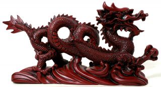 Vintage Carved Red Resin Good Luck Chinese Dragon Foo Dog Figurine Sculpture