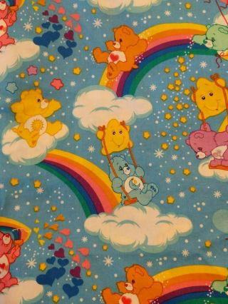 Vintage Care Bears Cotton Quilting Fabric 2,  Yards Clouds Rainbows