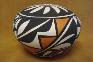 Acoma Indian Pottery Hand Painted Seed Pot By Leon Victorino