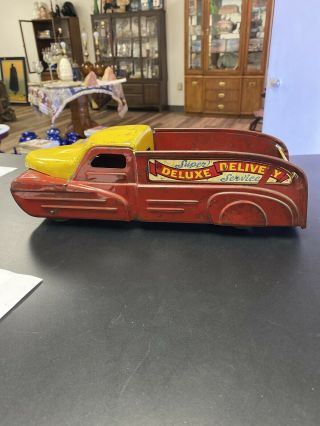 Vintage Marx " Deluxe Delivery Service " 13 " Yellow/red Windup Toy Truck