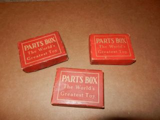 3 A C Gilbert Erector Small Parts Boxes,  Early 1930 