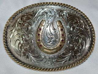 Vintage Montana Silversmiths Sterling Silver Overlay Western Belt Buckle