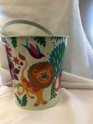 Vintage 1960s Ohio Art Tin Pail With Colorful Jungle Animals Litho C5