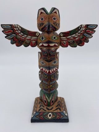 Native American Nancy Williams Hand Carved Wooden Thunderbird Totem Pole Signed