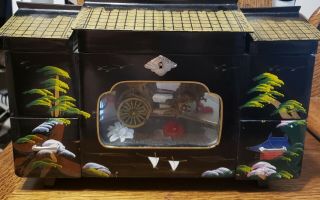 Vintage Black Lacquer Oriental Musical Jewelry Box 2