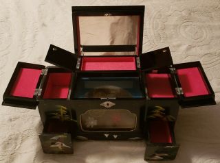 Vintage Black Lacquer Oriental Musical Jewelry Box 3