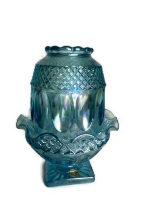 Vintage Westmoreland Irridescent Blue Carnival Glass Fairy Lamp