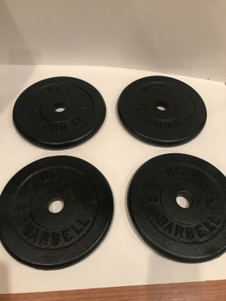 4 Vintage Usa Barbell Plates 10lb Standard Cast Iron Weights 40lbs Total Vtg