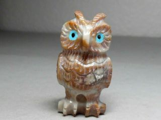 Zuni Fetish F - 2868 Picasso Marble Horned Owl By Christine Banteah