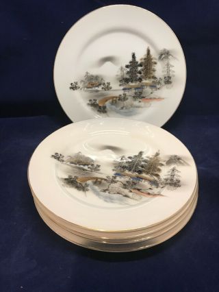 5 Kutani Hand Painted Japanese 7.  5 " Salad Plates Decorated With Gold