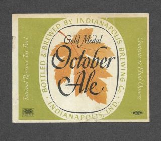 No Alc.  Statement October Ale Beer Bottle Label,  Irtp,  Indianapolis In 1930s - 40s