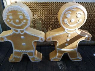 Pair Vtg 24 " Union Gingerbread Man/women Girl/boy Christmas Blow Mold 2 Sided