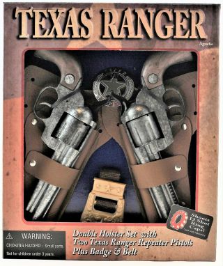 Toy Cap Gun Texas Ranger Double Holster 12 Shot Die Cast Wild West Parris Mfg.