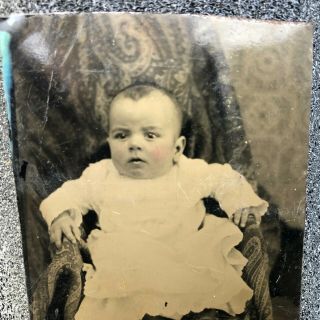 Antique Tintype Photo Infant Child Baby / Hand Tinted Civil War Era