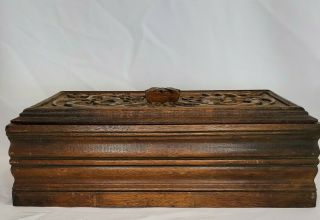 Vintage Antique Large Hand Carved Ornate Wooden Box Primitive Rustic Decor